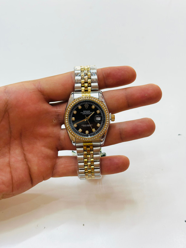 ساعت مچی رولکس ROLEX دور نگین جنس اصلی بند استیل