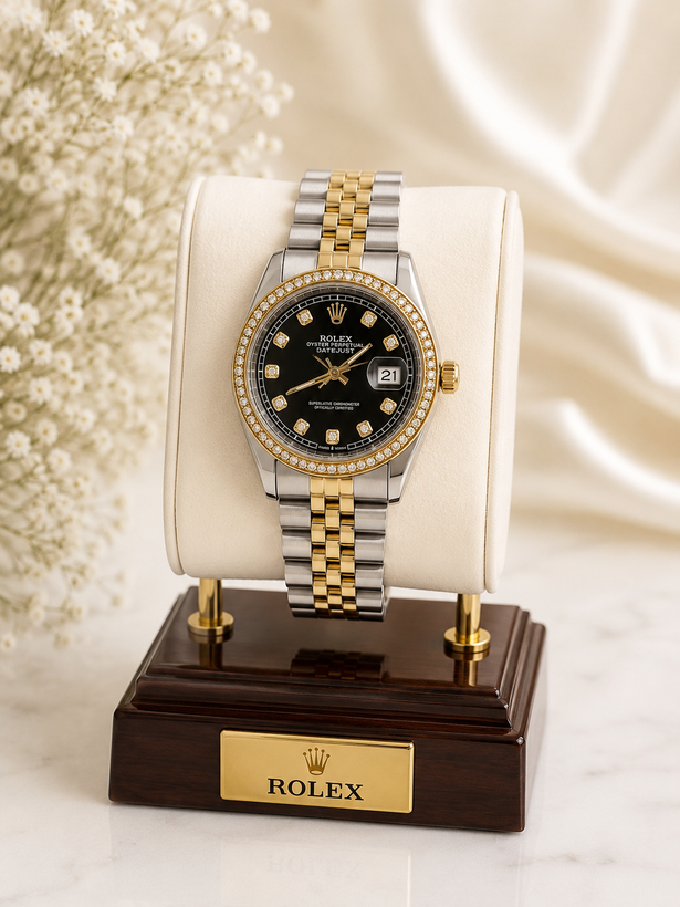 ساعت مچی رولکس ROLEX دور نگین جنس اصلی بند استیل