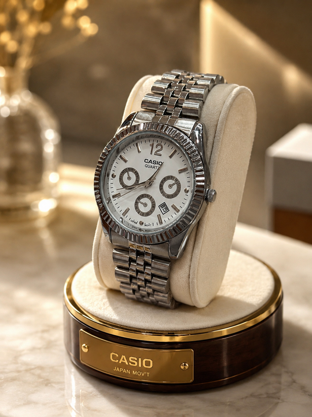 ساعت مچی کاسیو CASIO مردانه طرح سه موتور بند استیل کلاسیک