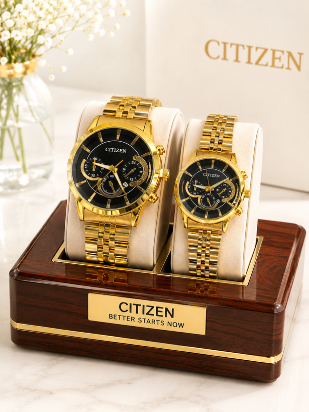 ساعت مچی ست زنانه و مردانه CITIZEN بند استیل طرح کرنوگراف