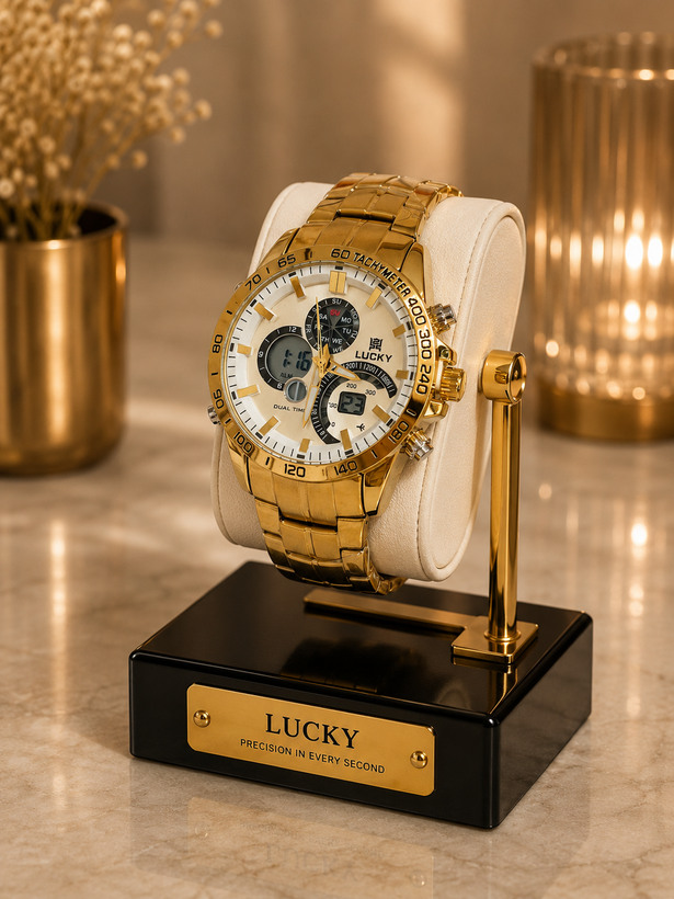 ساعت مچی LUCKY مردانه دو زمانه(دو موتور عقربه ای و دیجیتالی)