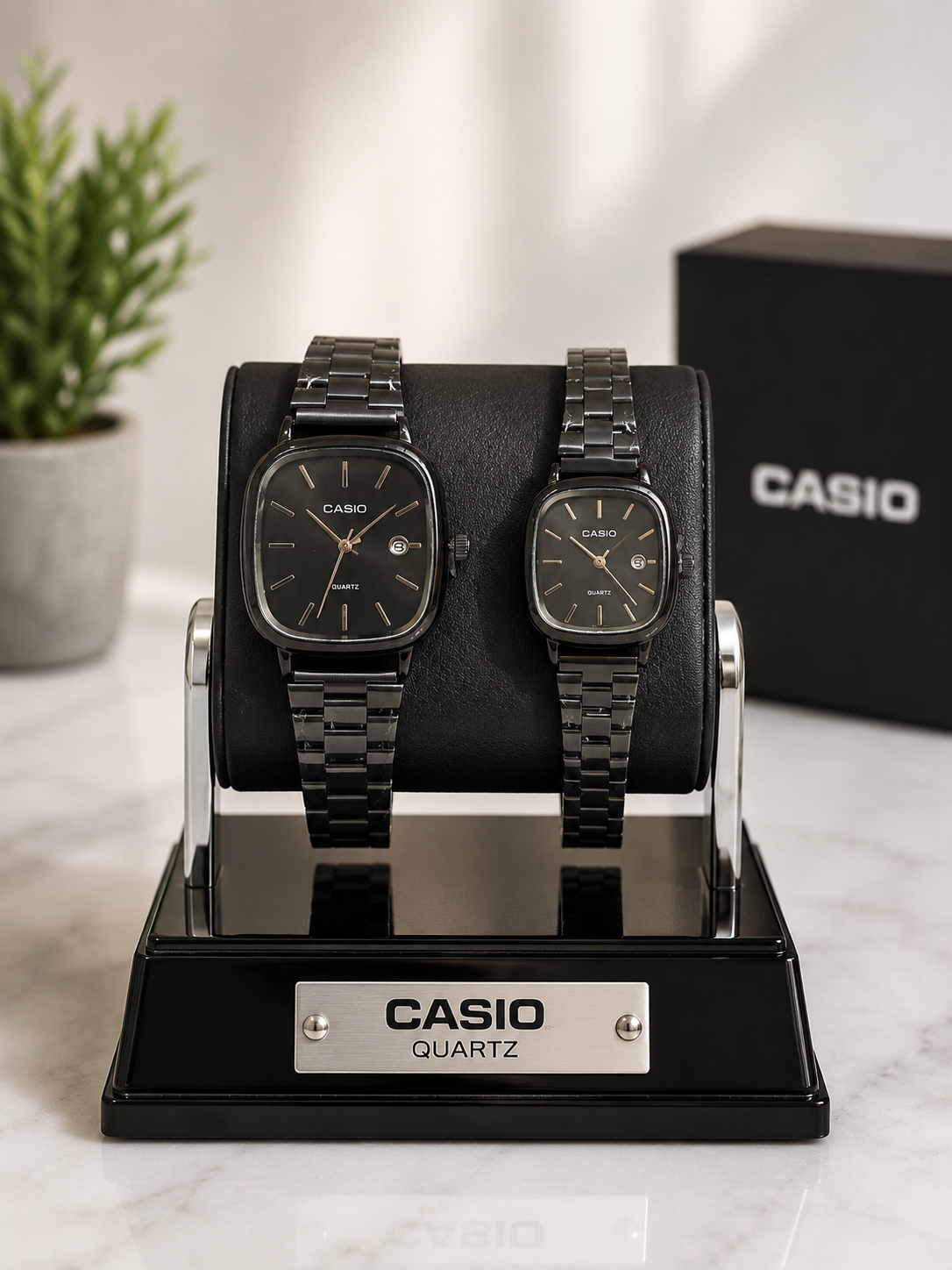ساعت مچی ست زنانه و مردانه کاسیو CASIO الدمانی مربع بند استیل