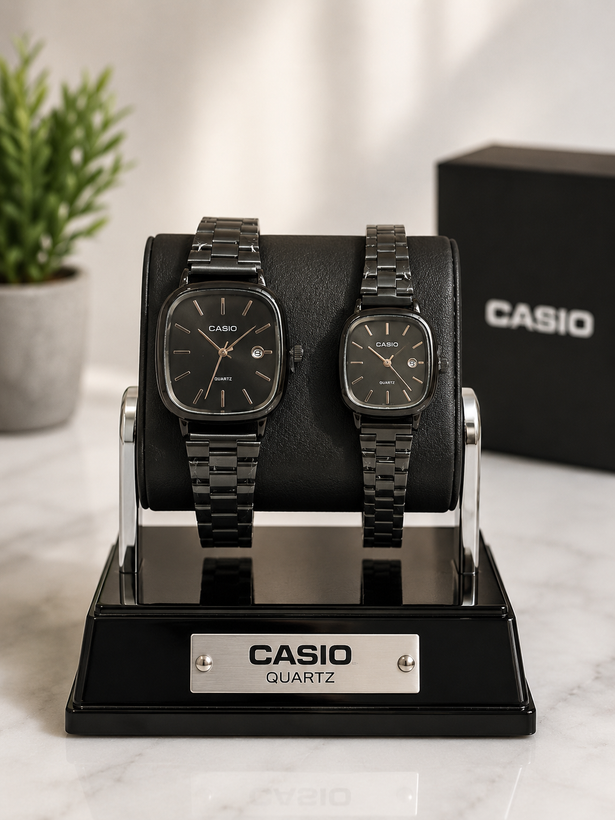 ساعت مچی ست زنانه و مردانه کاسیو CASIO الدمانی مربع بند استیل