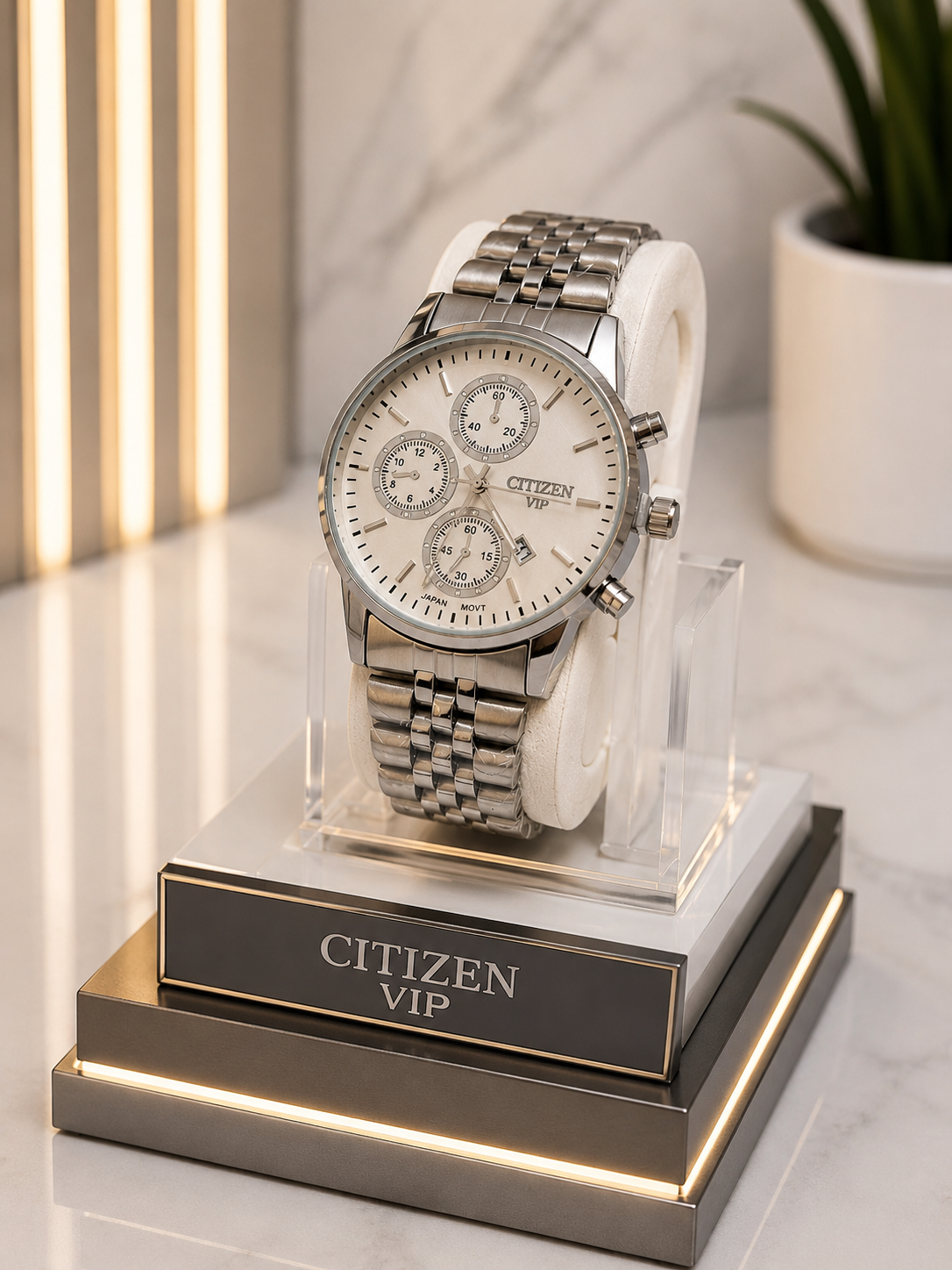 ساعت مچی مردانه CITIZEN VIP بند استیل طرح کرنوگراف