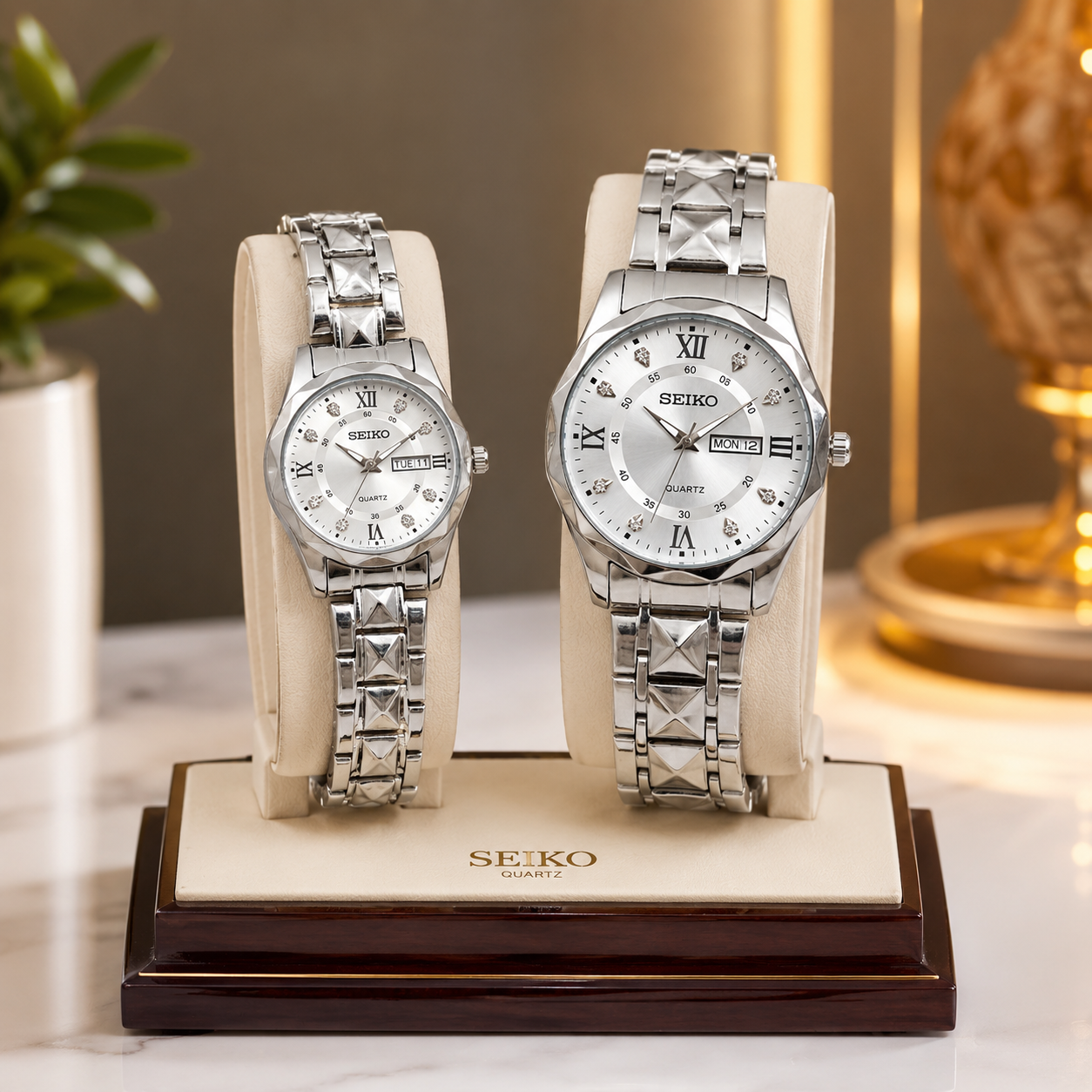 ساعت مچی ست زنانه و مردانه سیکو SEIKO الماسی بند استیل