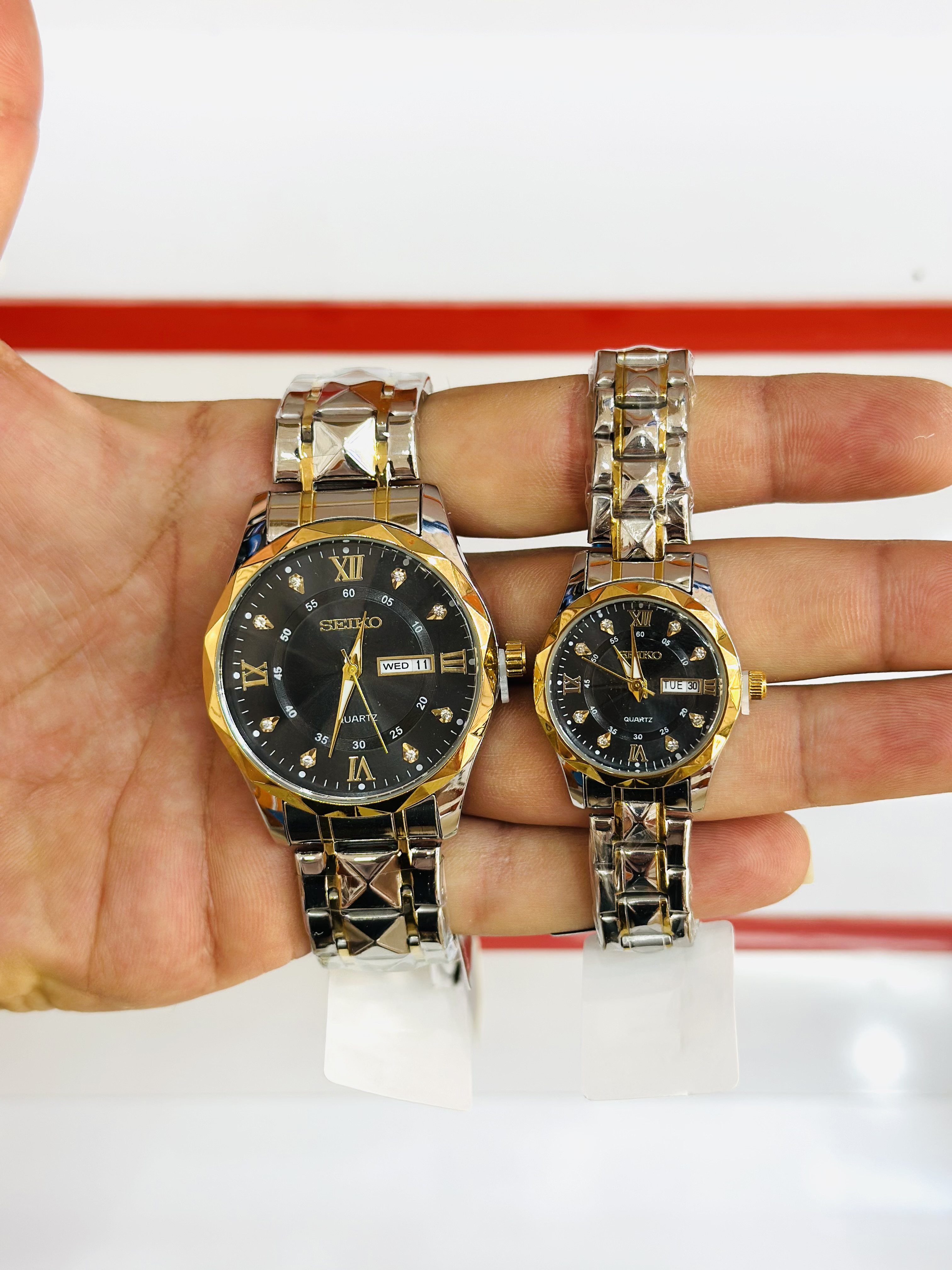 ساعت مچی ست زنانه و مردانه سیکو SEIKO الماسی بند استیل