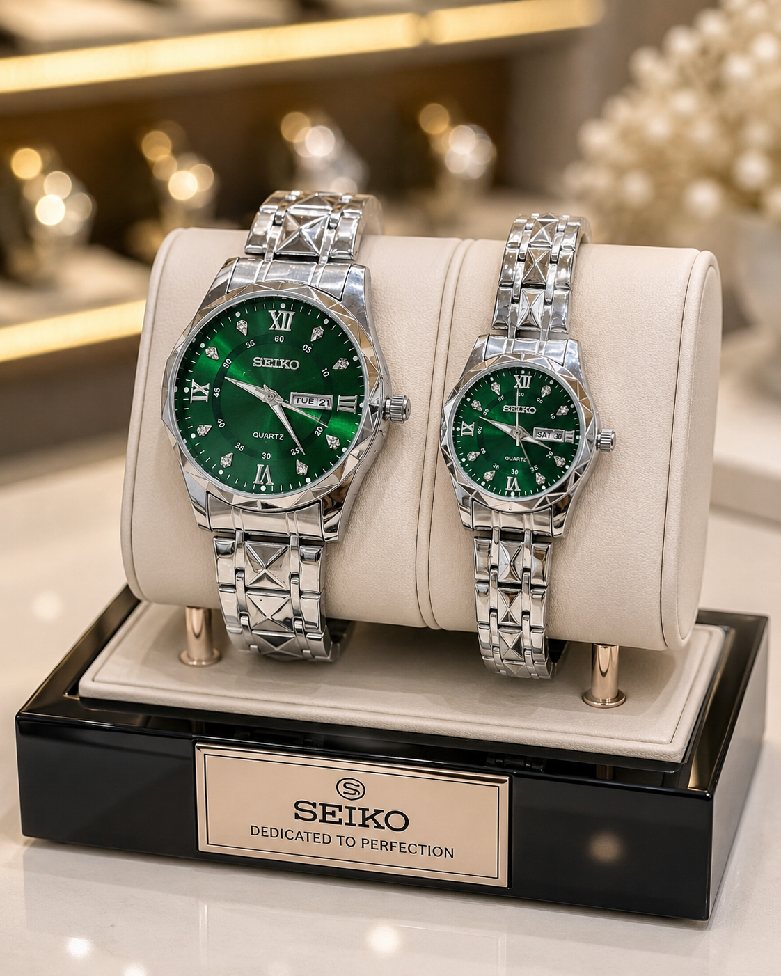 ساعت مچی ست زنانه و مردانه سیکو SEIKO الماسی بند استیل