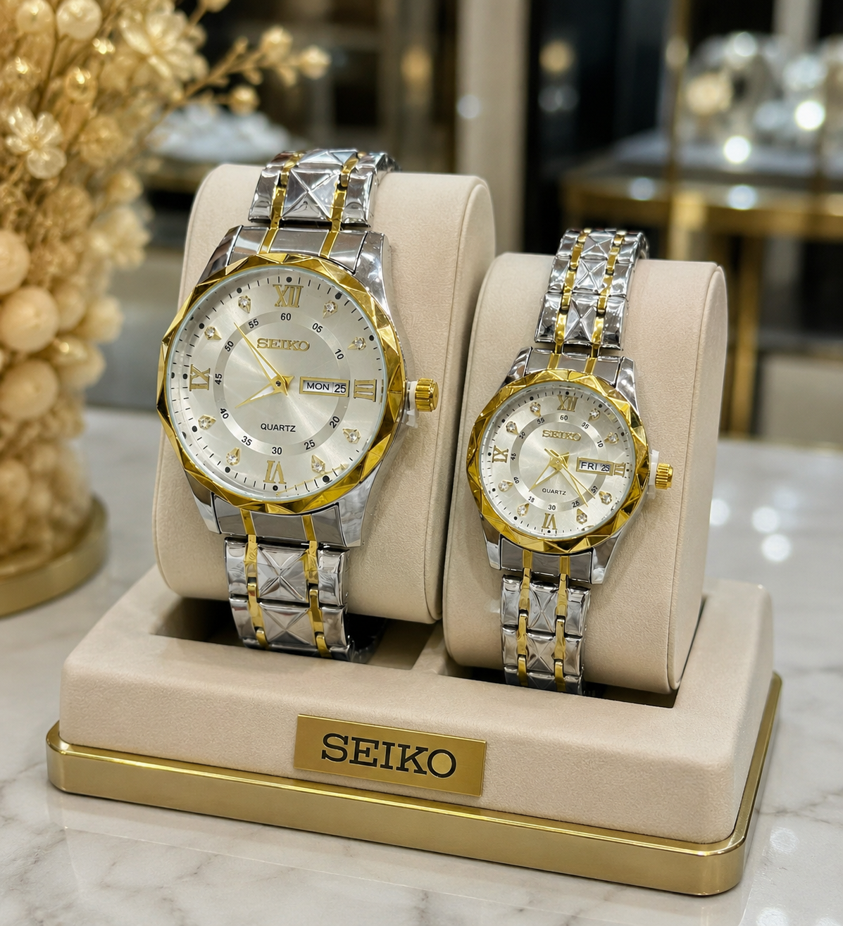 ساعت مچی ست زنانه و مردانه سیکو SEIKO الماسی بند استیل