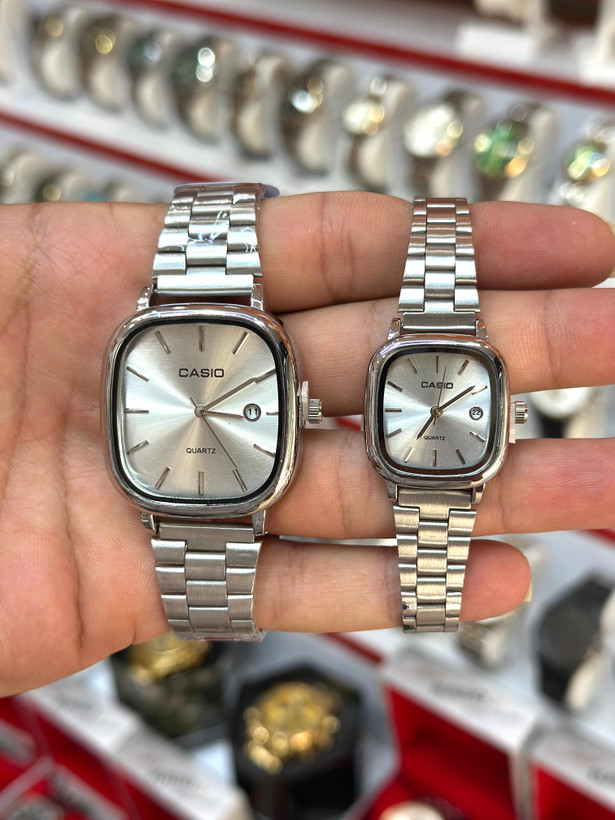 ساعت مچی ست زنانه و مردانه کاسیو CASIO الدمانی مربع بند استیل