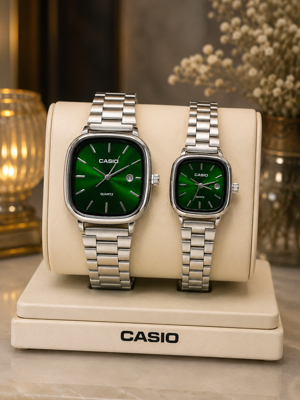 ساعت مچی ست زنانه و مردانه کاسیو CASIO الدمانی مربع بند استیل