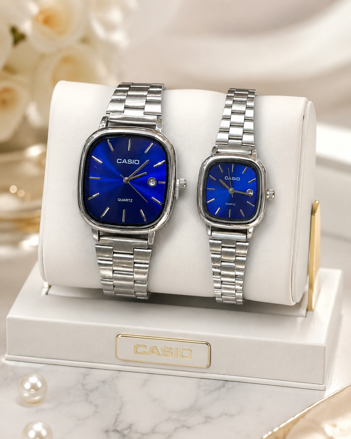 ساعت مچی ست زنانه و مردانه کاسیو CASIO الدمانی مربع بند استیل