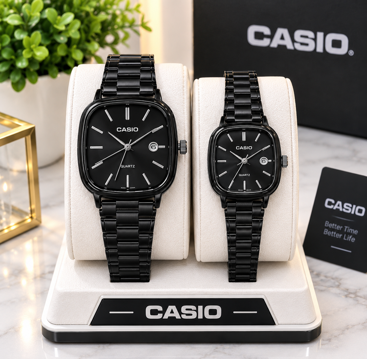 ساعت مچی ست زنانه و مردانه کاسیو CASIO الدمانی مربع بند استیل