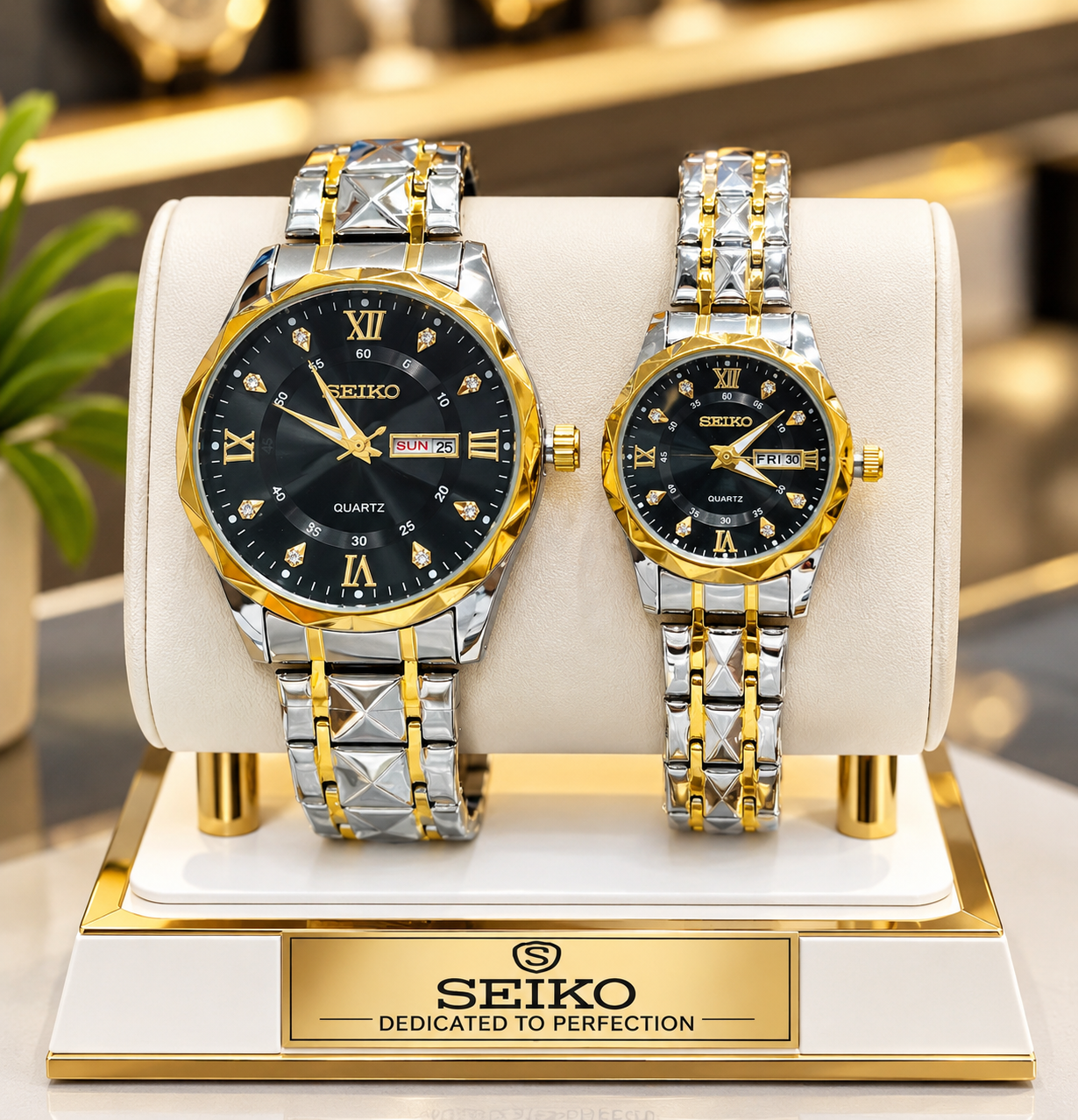 ساعت مچی ست زنانه و مردانه سیکو SEIKO الماسی بند استیل