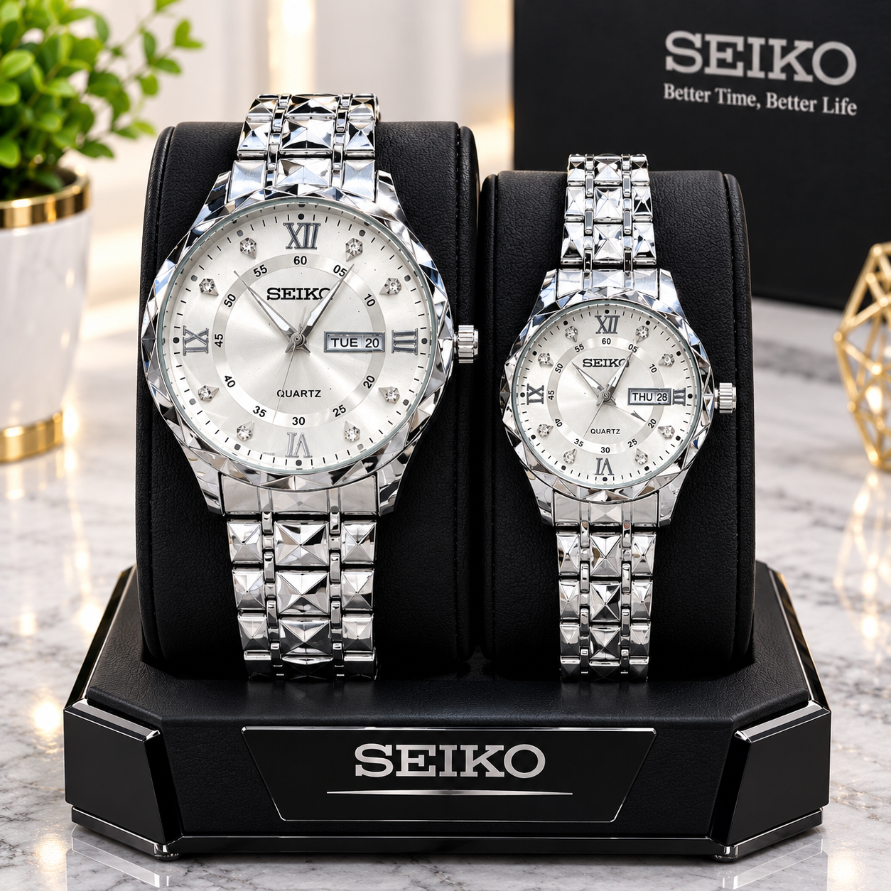 ساعت مچی ست زنانه و مردانه سیکو SEIKO الماسی بند استیل